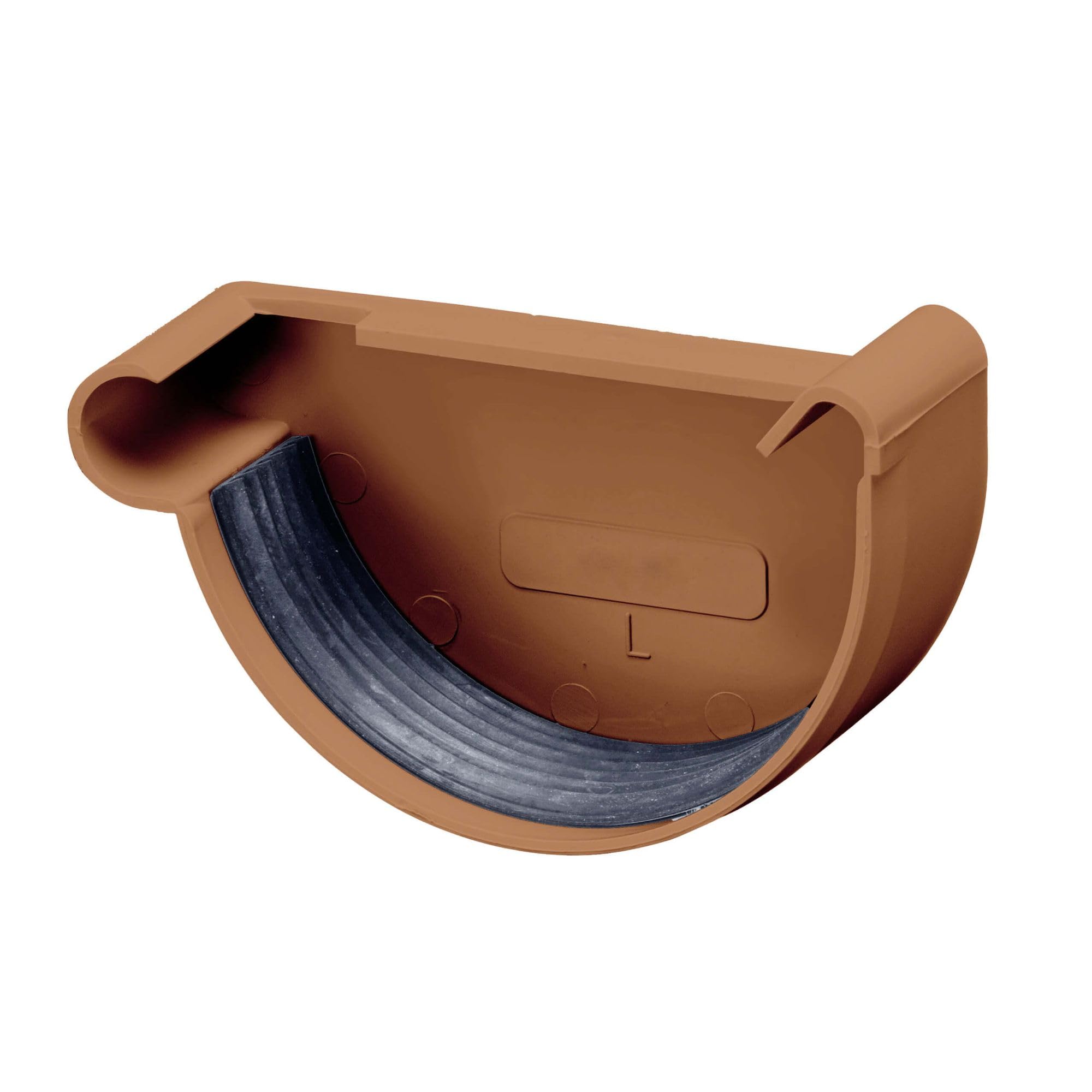 INEFA Zakończenie rynny, półokrągłe, PVC 125mm, lewe brązowe Akcesoria rynnowe, prostymontaż na wcisk,made in Germany