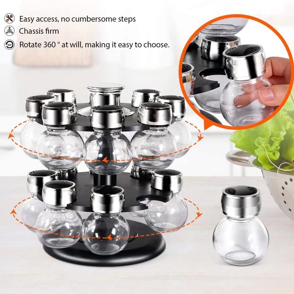 Especiero Giratorio, Especiero de 2 Capas, 16 tarros de Especias, Adecuado para estantes de Almacenamiento de Especias de Cocina