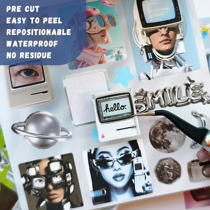 Image of Y2K Sticker Book for Journaling, Cybercore Scrapbooking Decor | Made for collage pages, vision boards, albums, notes, cards