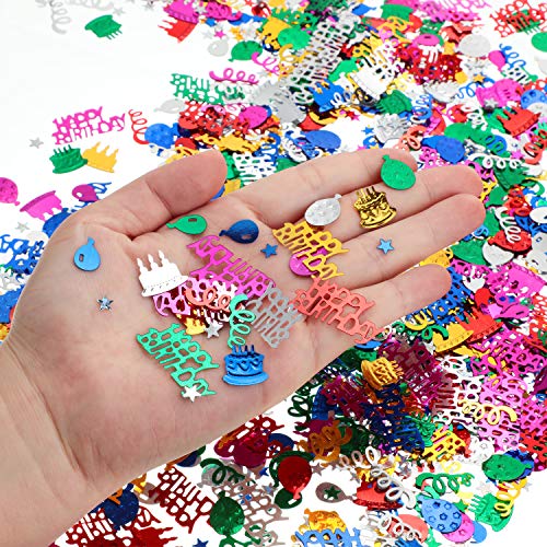 Image of WILLBOND 3000 Pieces Birthday Confetti Metallic Foil Balloon Cake Star | Happy Birthday Table Scatter, Glitter Confetti with Cake Balloon Star, Party Supplies for Baby Shower Carnival DIY