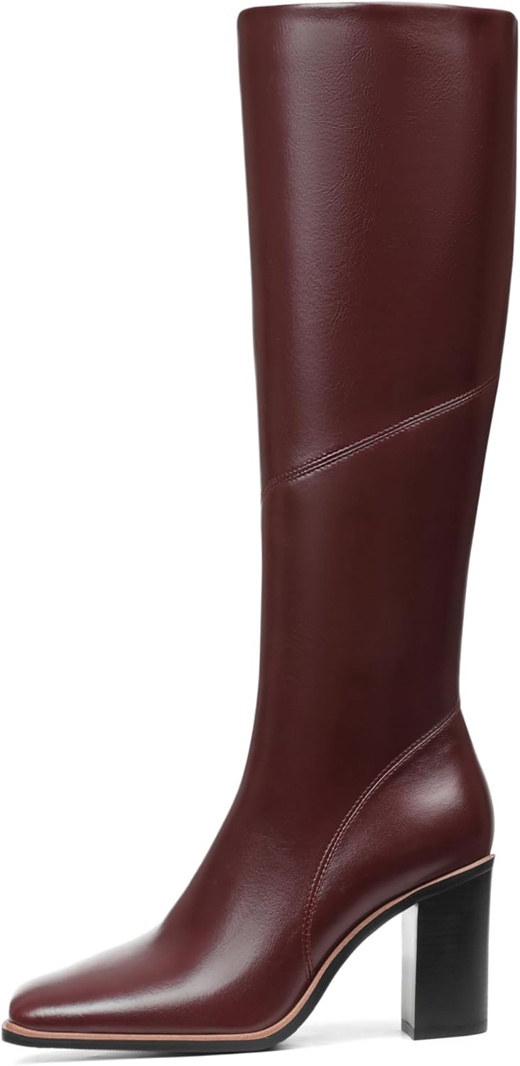 Grakihily Knee High Boots for Women 3.1 Inch Chunky Heel Square Toe Leather Boot,2025 Fall/Winter Botas Para Mujer Slip Resistant Zip Up Tall Boots - Image 4