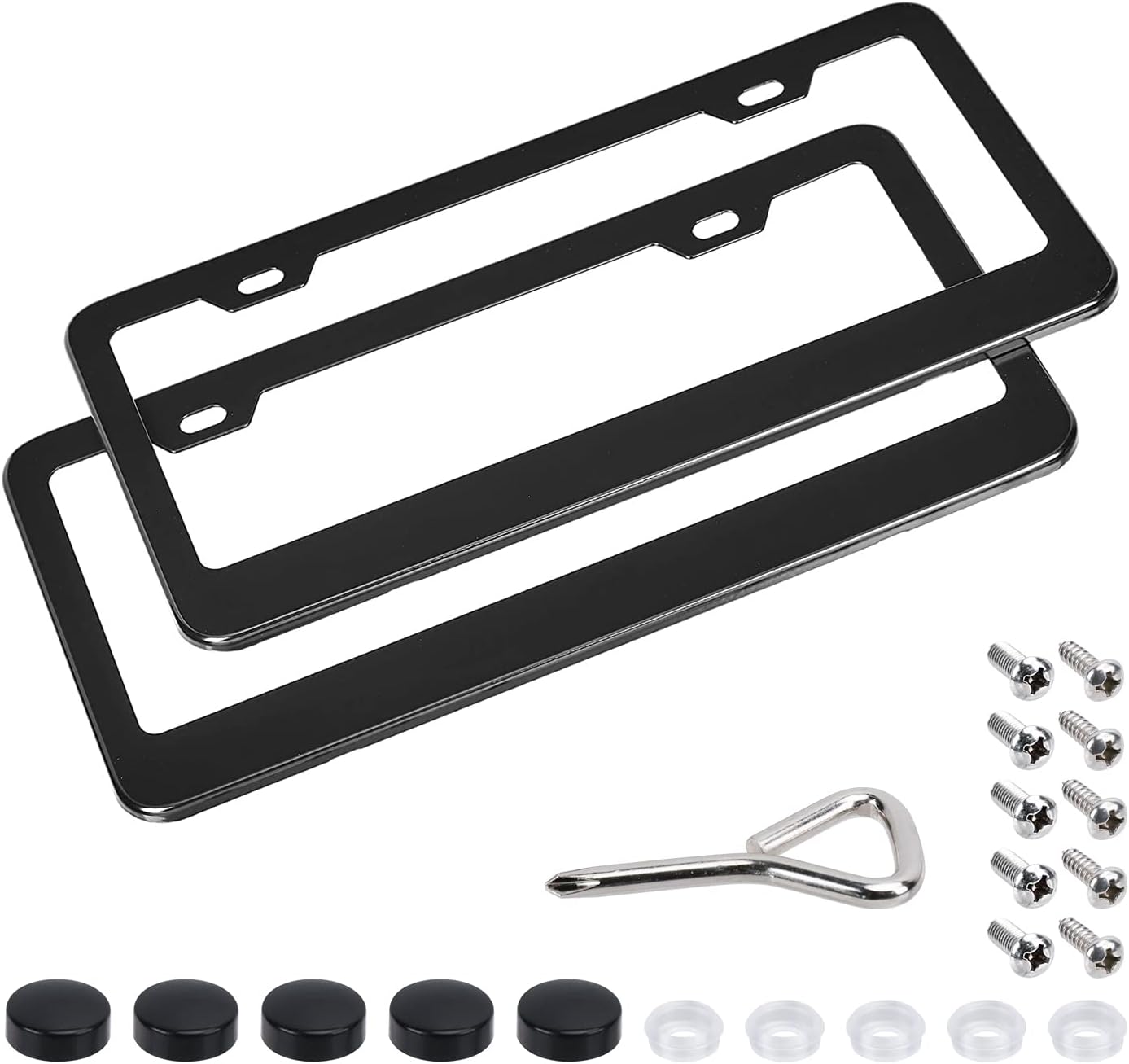 Amazon Basics Matte Aluminum License Plate Frame Pair with Screw Caps