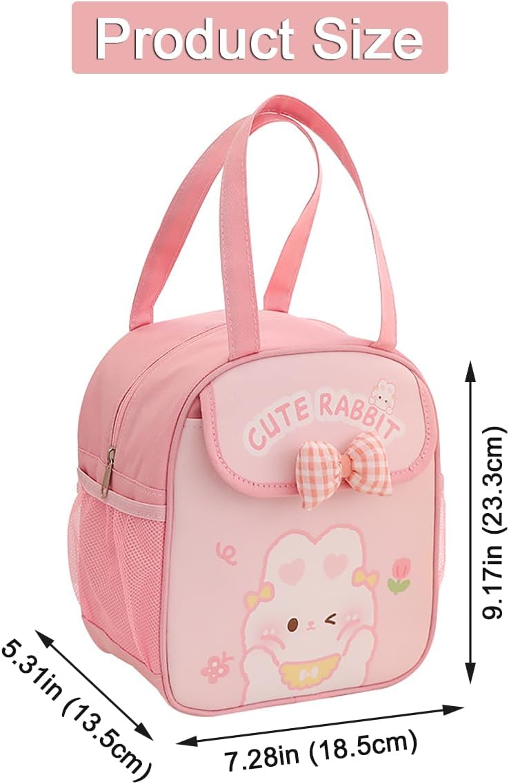 Kawaii Lunch Bag with Bow Lunch Box Cute Lunchbox Bunny Lunch Box Animal Lunch Bag Reusable Tote Bag for Picnic Work Travel - Image 7