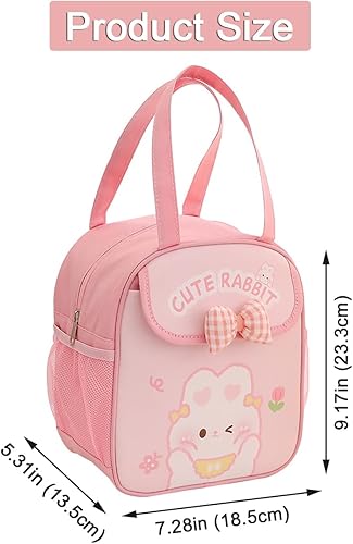 Vista 12 de Lonchera Kawaii con lazo, beige, unisex, bolsa reutilizable duradera, adecuada para llevar el almuerzo/cena a la oficina, picnic, viajes, parque