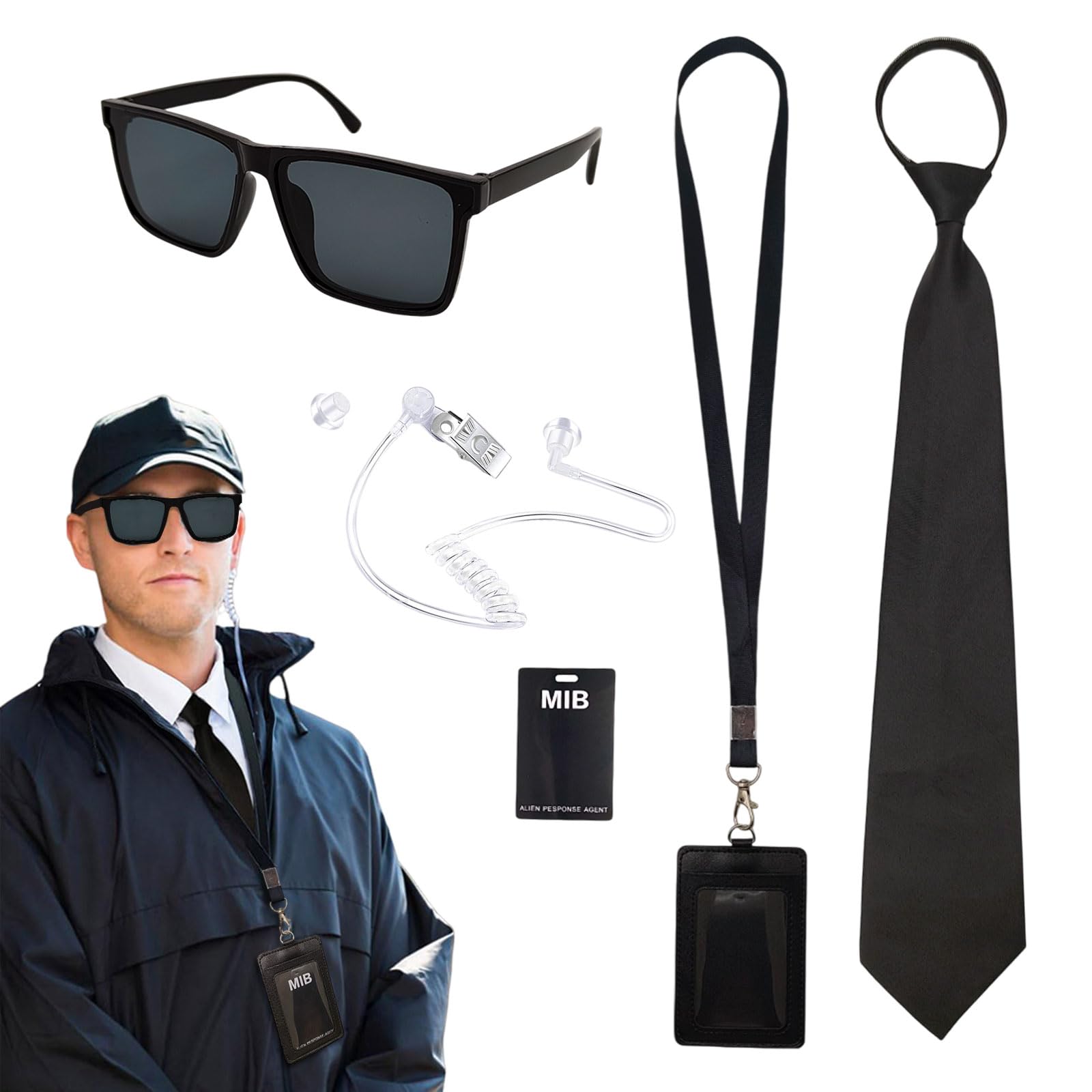TUONYIS 6 Pcs Agent Accessories Set Secret Service Costume Set Spy Costume Accessories, with Sunglasses, Tie, Card Holder