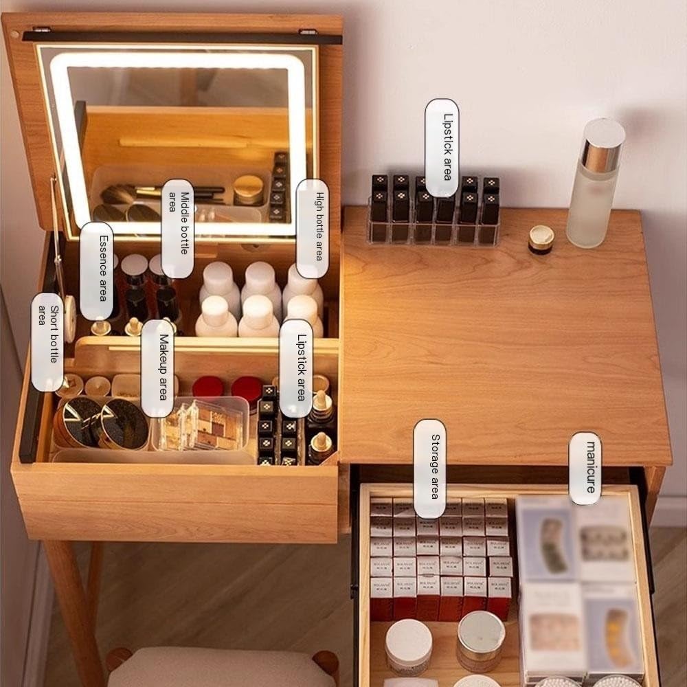 Schminktisch Schminktisch mit aufklappbarem Spiegel, Schubladen Vanity Table Set(Natural)