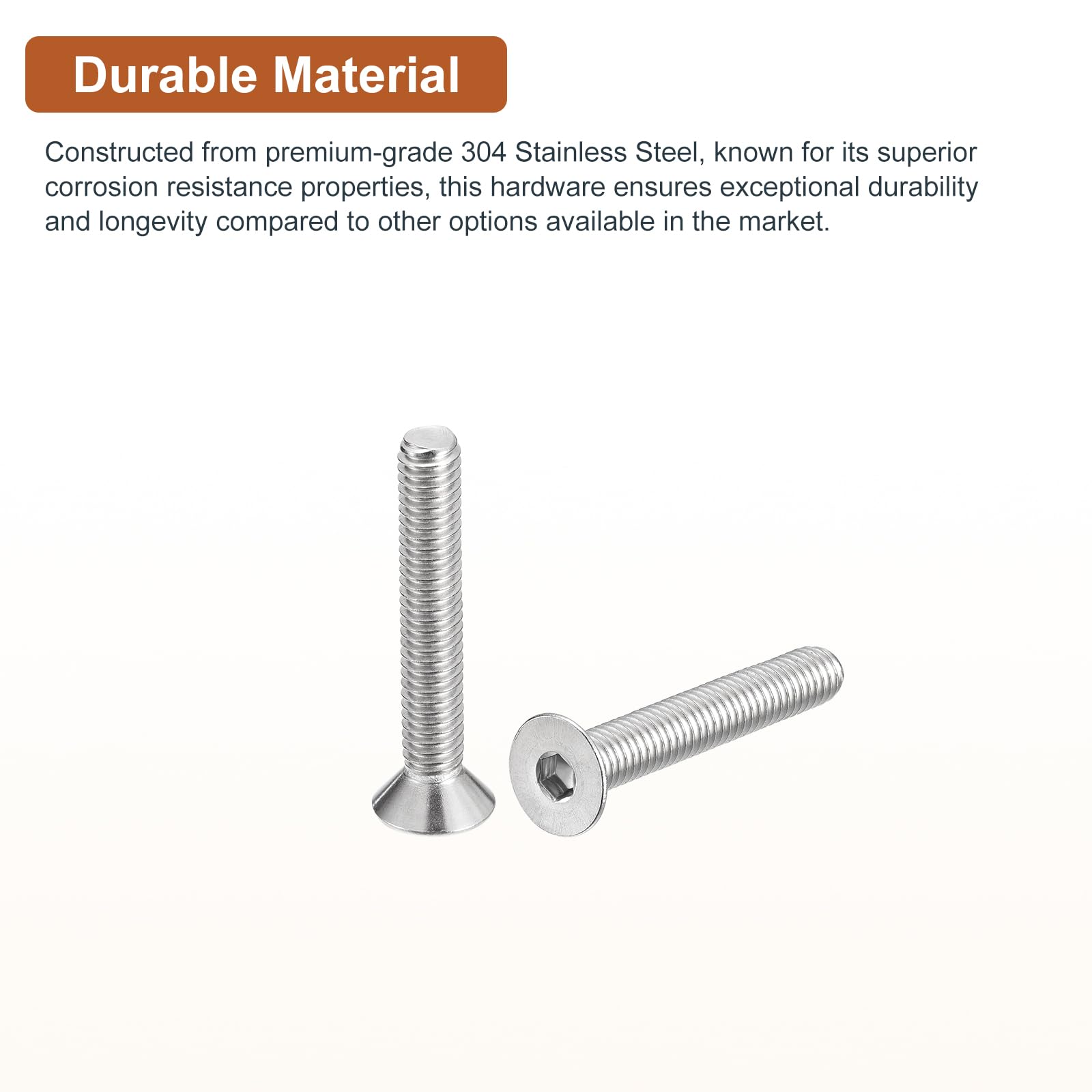 DTGN 5/16-18 x 2" Flat Head Socket Cap Screws, 10 Pack 304 Stainless Steel Hex Socket Flat Head Screws, Full Thread, Countersunk Bolts - Image 3