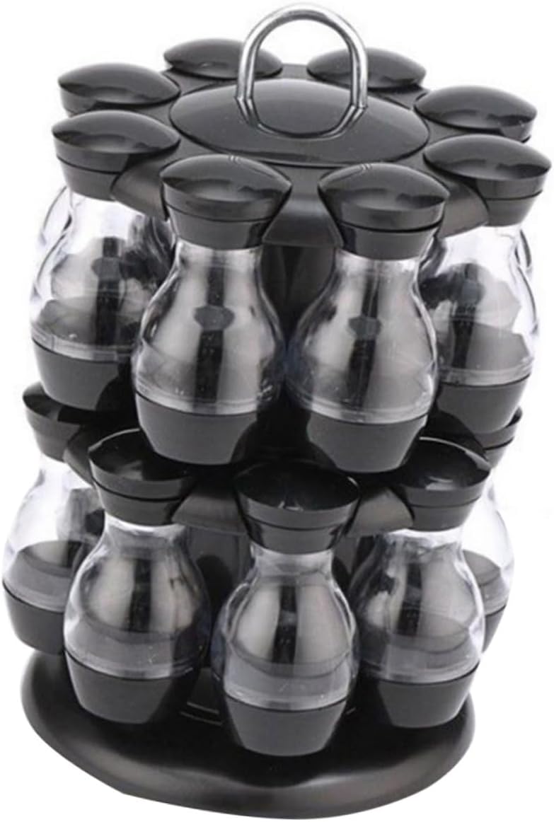 16pcs Sealed Seasoning Box Rotating Rack for Kitchen Versatile Spice Jar Organizer for Pepper More for Home Dining Picnics