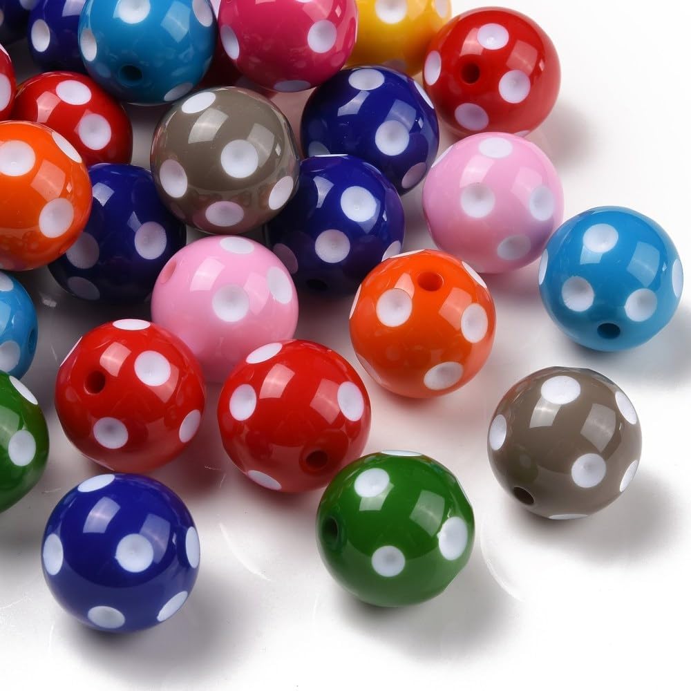 Ornazy 100 pcs Random 20mm Acrylic Chunky Bubblegum Ball Beads with Polka Dot Pattern Rainbow Gumball Loose Spacer Beads for Jewelry Making