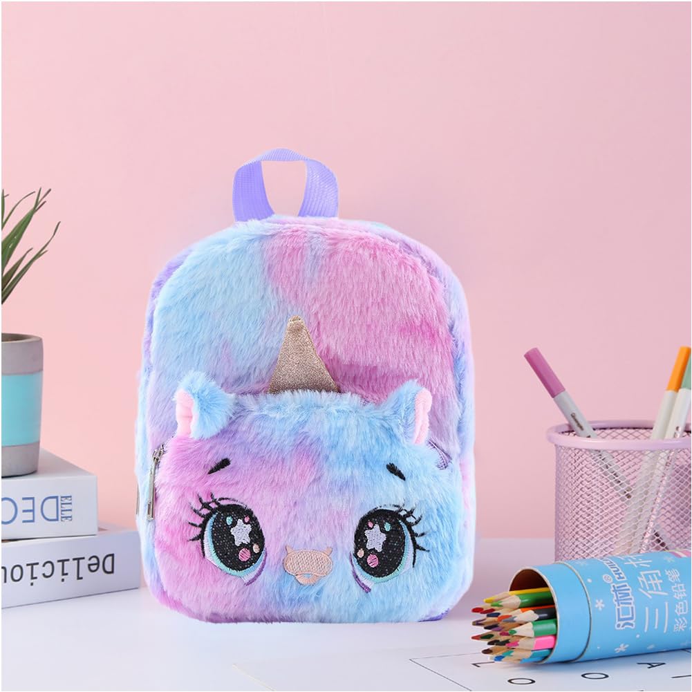 Unicornio Peluche Mochilas, Ojos grandes Unicornio Peluche Mochilas para Niño, Mochila de Moda Cute Glitter Girl, linda mochila de felpa Unicornio para mochila escolar Bolsa de viaje