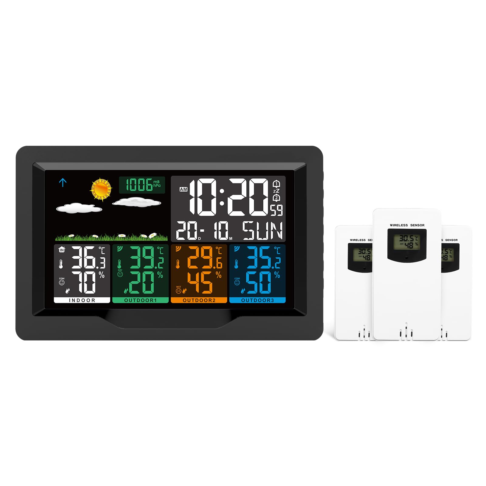 jely Station Meteo avec 3 Capteurs Sans Fil, Station Météo avec Baromètre