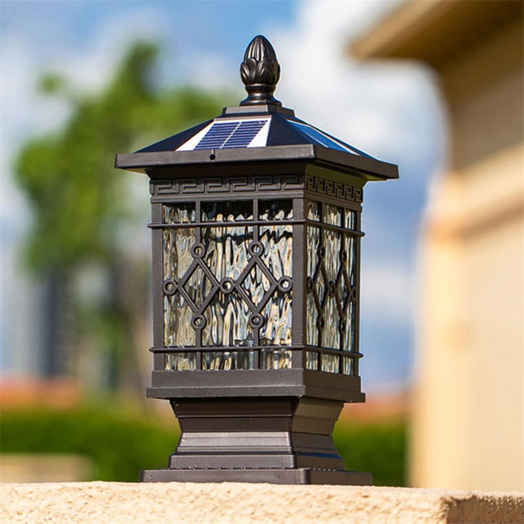 HCIPJQY Solar Pillar Lights Outdoor Black Aluminum Column Fence Deck Cap Lights Glass Decorations Solar Powered Pillar Table Light for Yard Patio Garden Front Porch