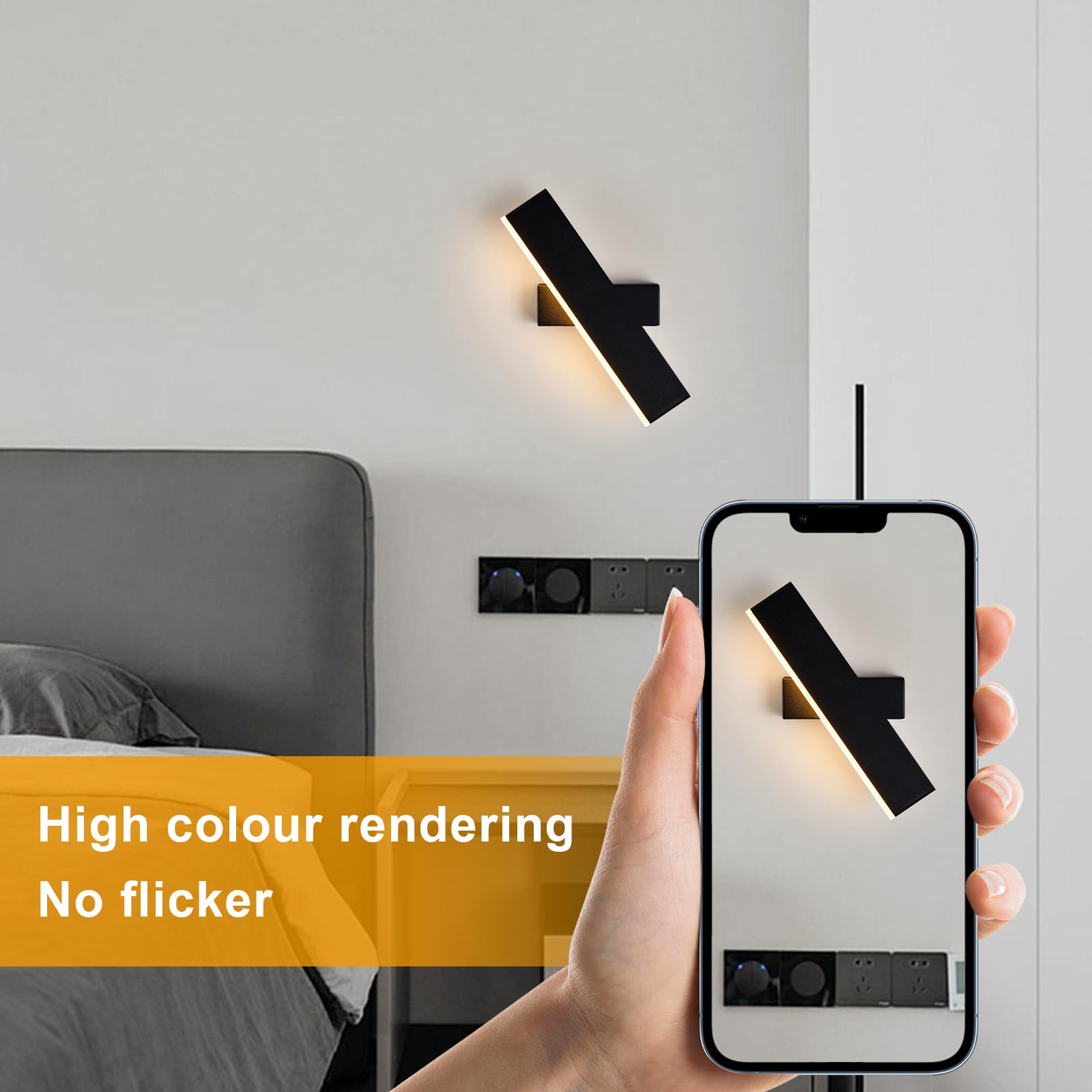 9W Aplique de pared Interior, Giratoria de 360 ° | Lámpara de Pared Moderna, Luz de Pared LED Negro para Dormitorio, Sala de Estar, Pasillo, Escaleras, Blanca Cálida