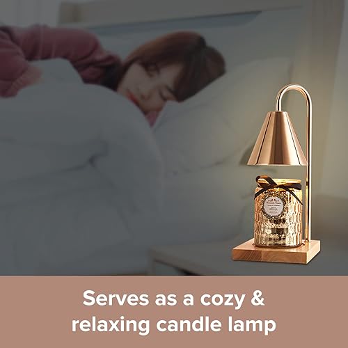 Miniatura 7 de Lámpara de escritorio calentadora de velas con salida extra de 75 W x 2  Lámpara de vela elegante dorada y madera con interruptor de atenuación