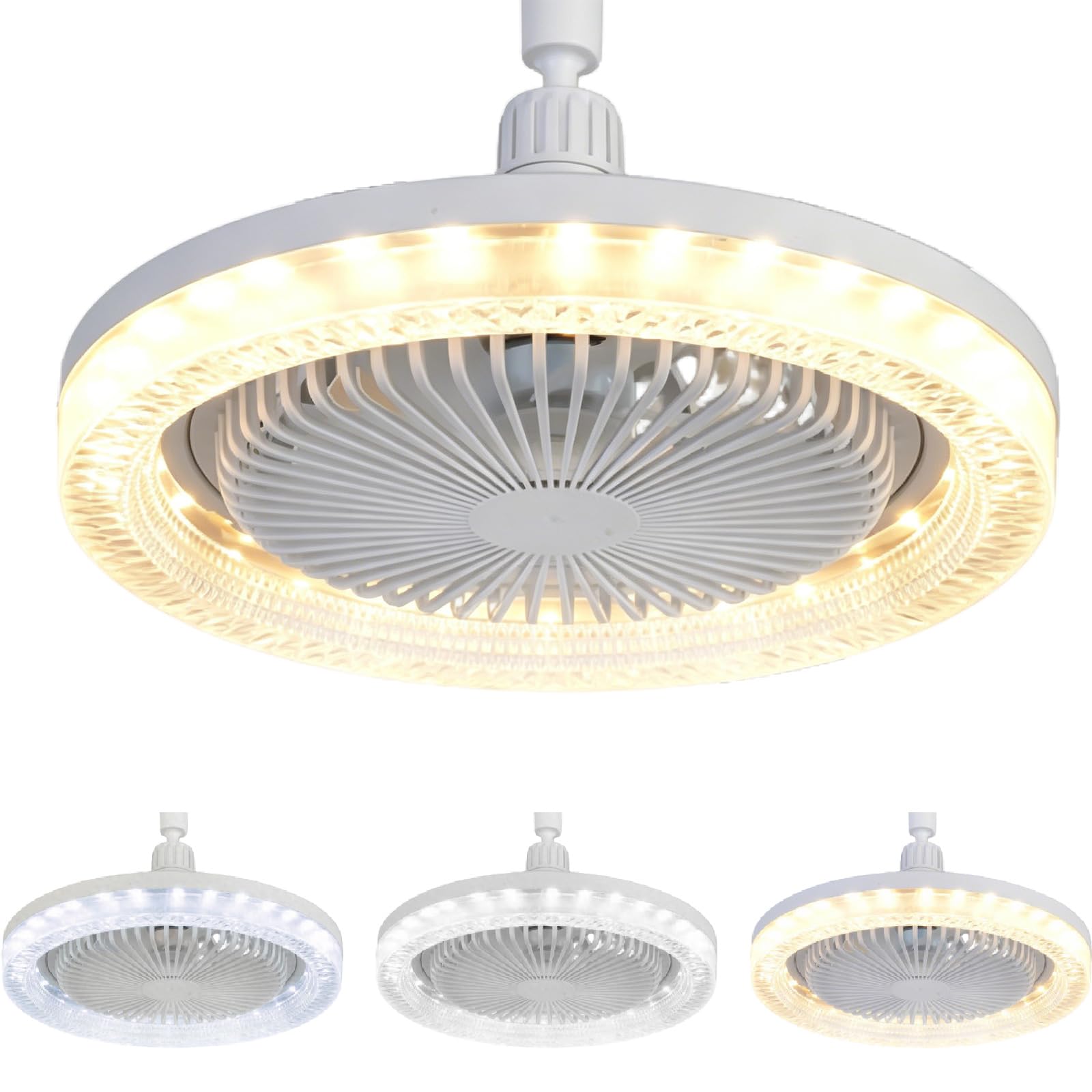 Ceiling Fans with Lights and Remote, Low Profile Flush Mount Ceiling Fan with 3 Speeds Wind, 3000-6000K Dimmable LED Fandelier, E27 Socket Modern Small LED Fan Light for Bedroom, Kitchen, Living Room