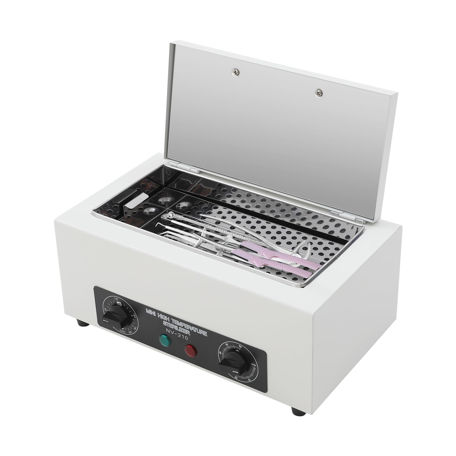 Sterilisator für Instrumente 2L, 300W Heißluftsterilisator mit 50–220°C Temperaturregelung, 0–60 Min Timer, Für Nagel-, Kosmetik- und Pflegewerkzeuge