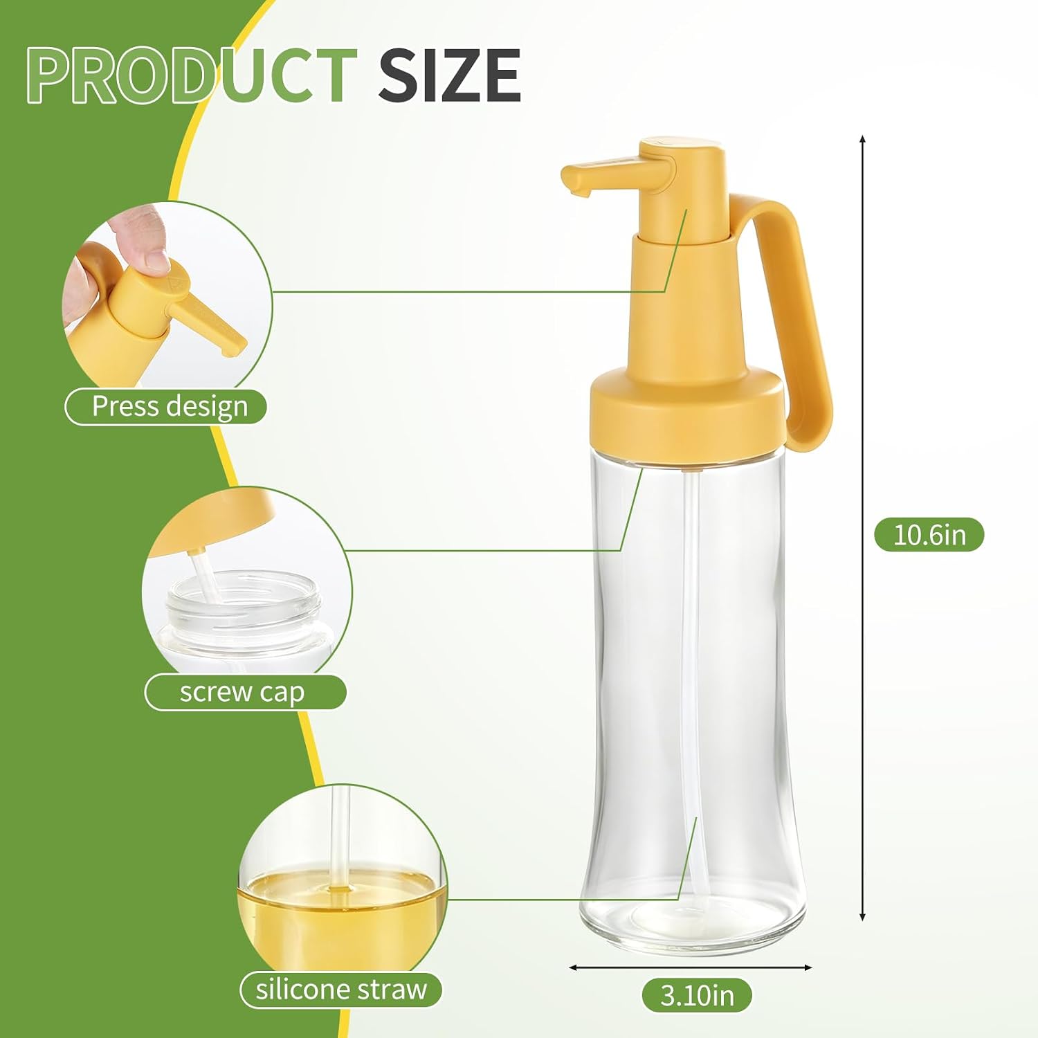 Glass Oil Dispenser, Popcorn Butter Pourer, No-Leak Bright Yellow Kitchen Accessory, Pressing Head Design, Glass Material, Durable and Reusable, Simple to Clean, Easy to Use