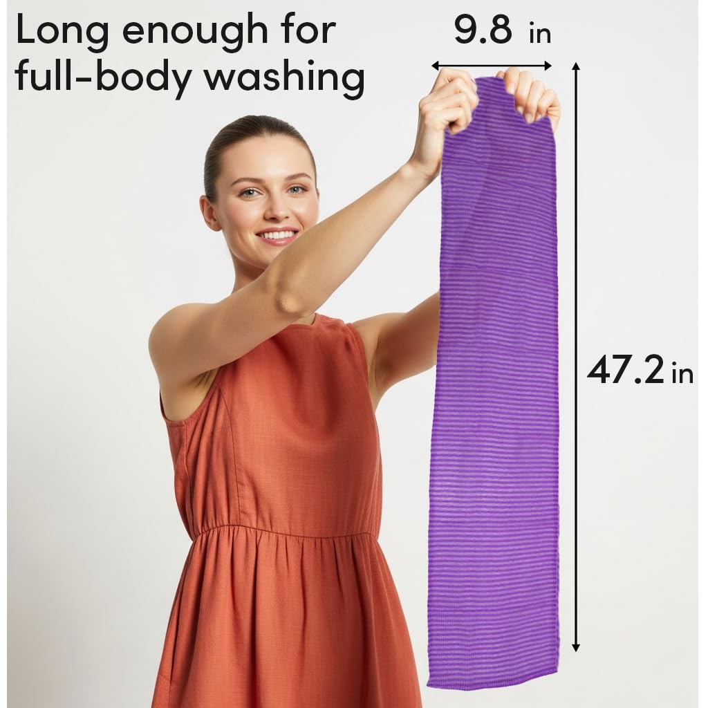 aisen Japan - Gentle Exfoliating Shower Towel, Ultra-Soft Japanese Nylon Body Scrubber, Long 47" Back Towel, Quick-Dry, Colorfast & Odor-Resistant, Made in Japan | Home & Spa (Purple) - Image 2