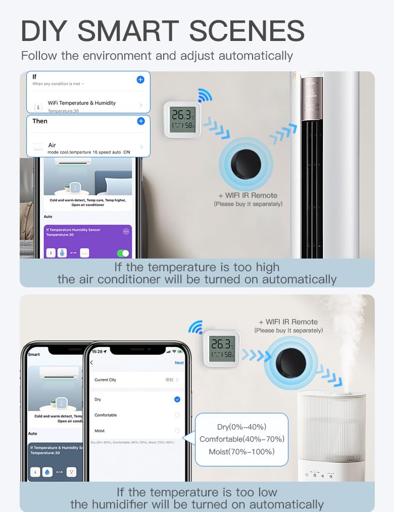 Zigbee Temperature and Humidity Sensor, with Display, Wireless Thermometer for Home Automation, ℃/℉ Switching, Remote Monitoring, Compatible with Hub/Gateway Devices with Zigbee Built-in