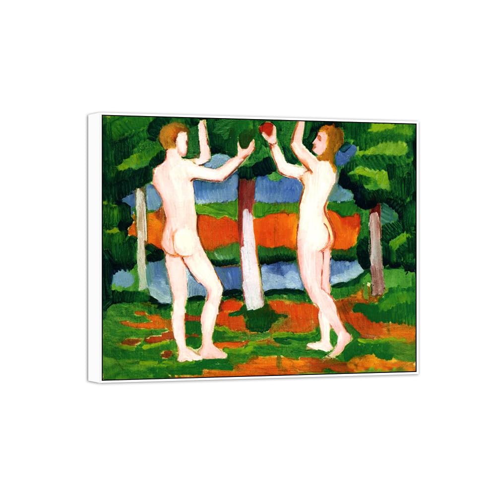 Sdyskkug White Frame August Macke Famous Wall Art For Living Room. Couple. Canvas Artwork Picture. Prints Reproduction Modern Home Decor 72X60cm
