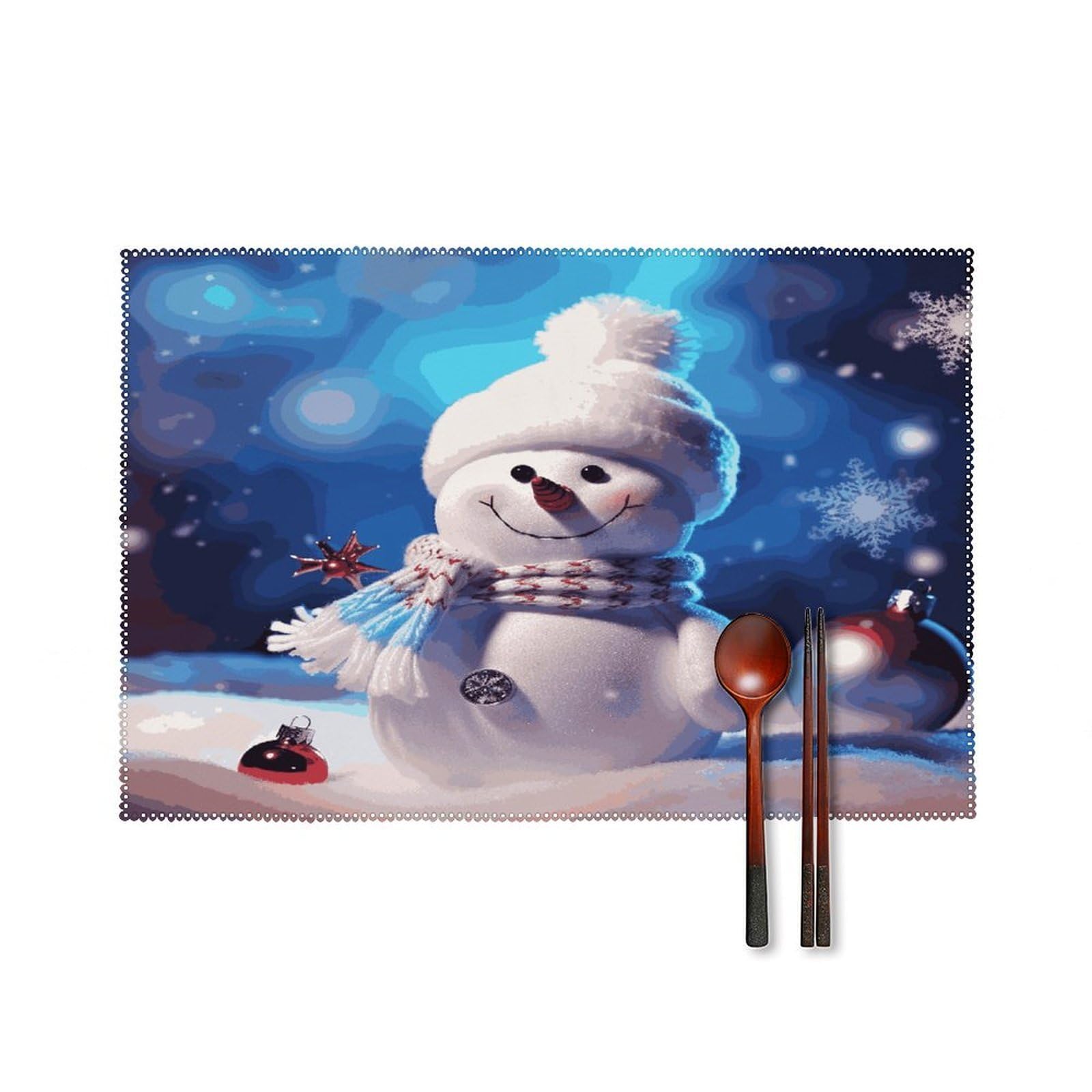 Merry Christmas Snowman Placemats Set of 4 Canvas Place Mats Non-Slip Heat Resistant Table Mats Washable Waterproof Placemat Wipeable Tablemats for Kitchen Dining Decor Place Mat