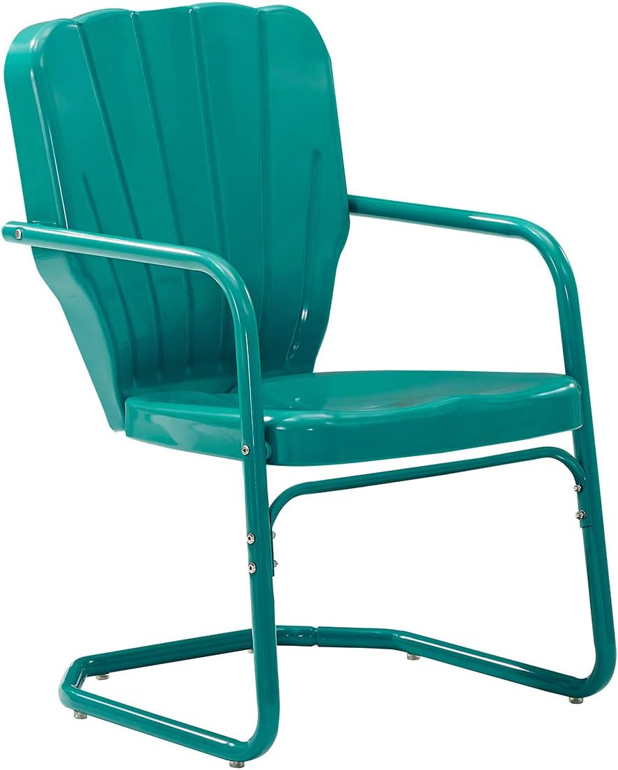 Crosley Furniture Ridgeland 3-Piece Outdoor Chair and Side Table Set, Retro Metal Bistro Patio Sets for Deck, Turquoise
