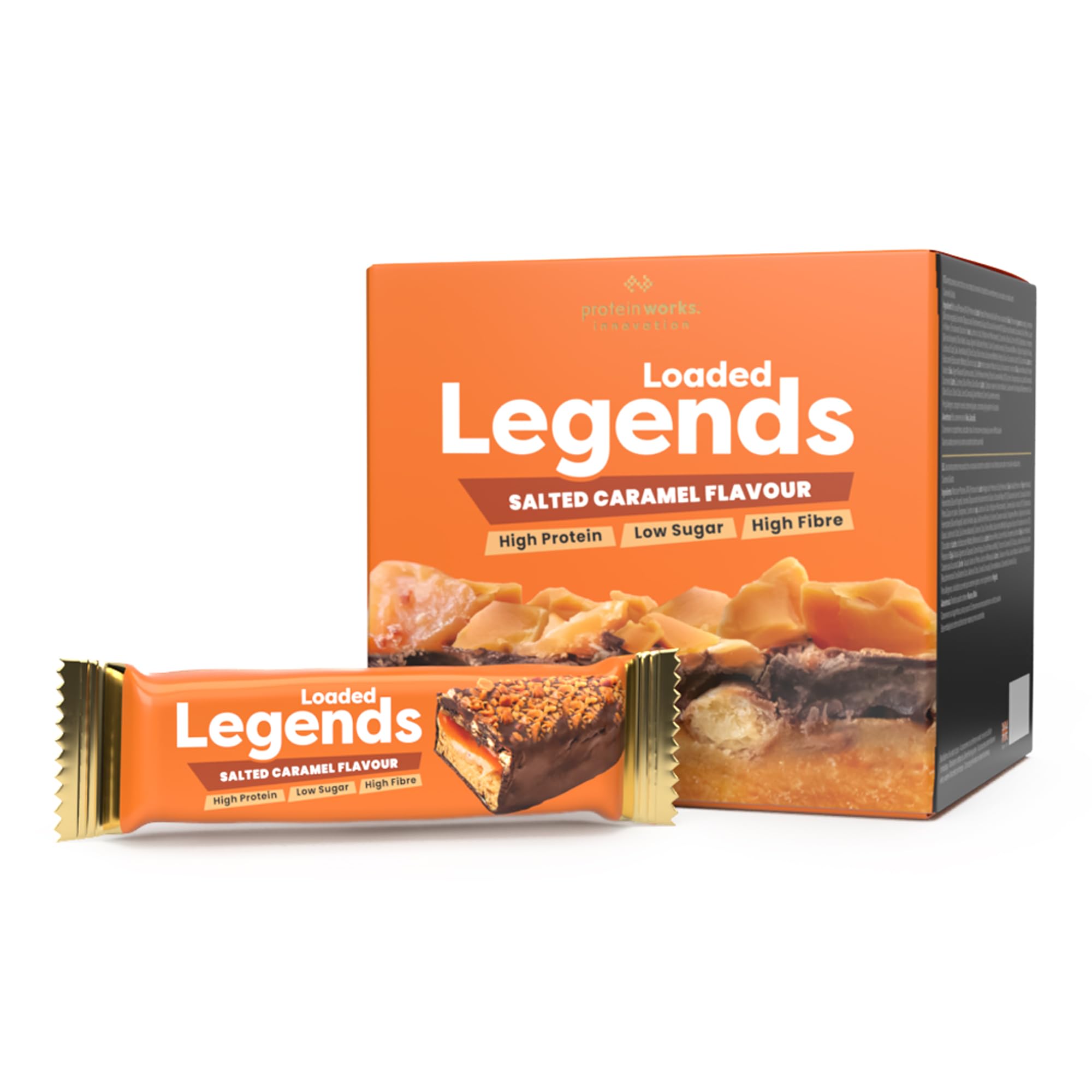 Loaded Legends - Salted Caramel Flavour, 12 Pack, 14g High Protein Bar, High Fibre, Low Sugar, Premium Taste & Ingredients, Guilt Free Snack