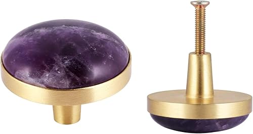 Rockcloud Paquete de 2 pomos de piedra de cristal natural para cajones, tiradores de puerta de armario con tornillos, accesorios decorativos para