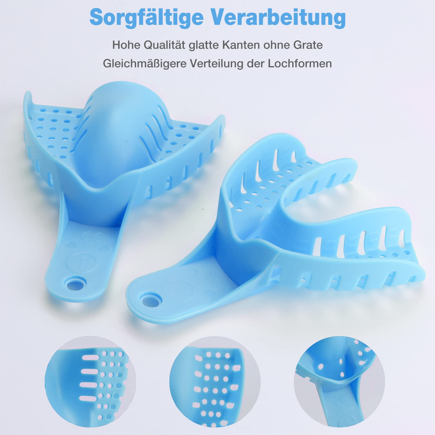 Lot de 10 cuillères à empreintes dentaires en plastique jetables autoclavables et perforées Bleu