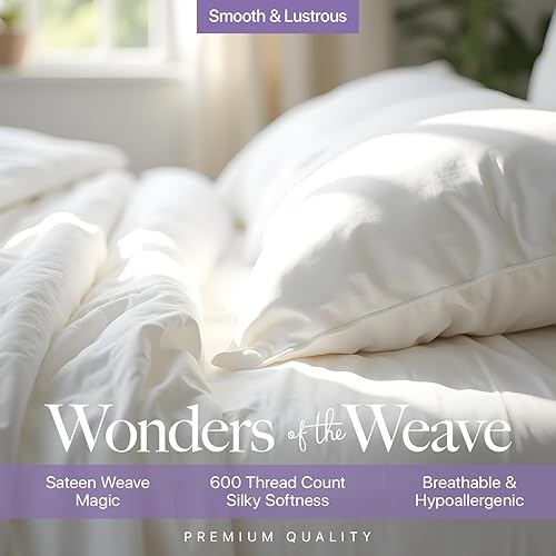 Miniatura 4 de Carressa Linen Juego de sábanas de algodón egipcio suave de 600 hilos de fibra larga, juego de 4 piezas, sábanas tamaño California King, hasta 16