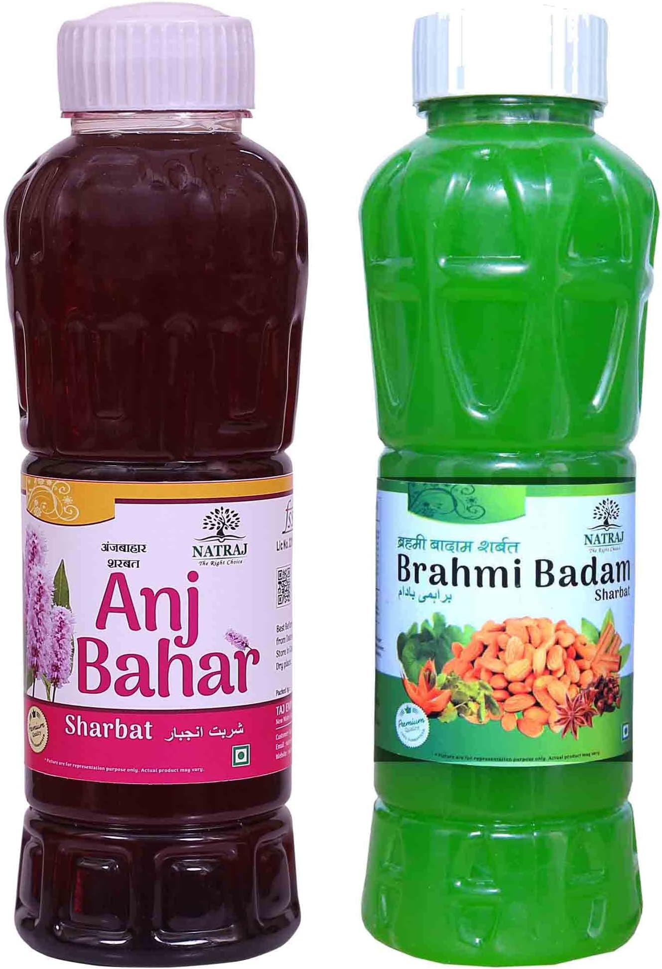 Natraj The Right Choice ANJBAR & BRAHMI BADAM SHARBAT Pack of 2 (750ml x 2) = 1500ml combo Instant Refreshing Drink For Summer | Natural body coolant