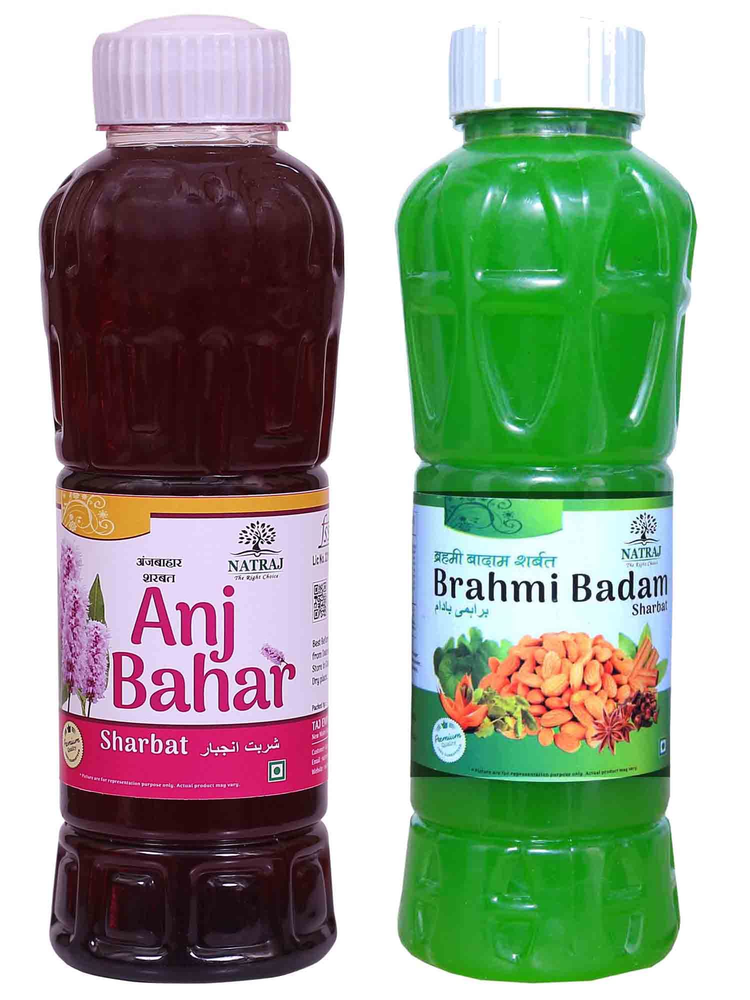 Natraj The Right Choice ANJBAR & BRAHMI BADAM SHARBAT Pack of 2 (750ml x 2) = 1500ml combo Instant Refreshing Drink For Summer | Natural body coolant
