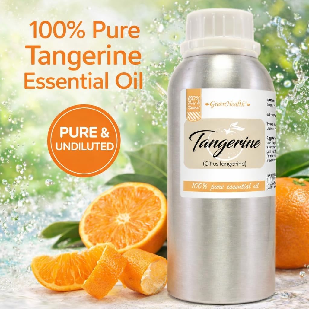 Tangerine Essential Oil 8 oz (237 mL) – 100% Pure Undiluted Citrus Essential Oil – Bulk Aromatherapy Oil for Diffuser, Candle Making, Soap, Bath Bombs, DIY Skincare – Aluminum Bottle – GreenHealth