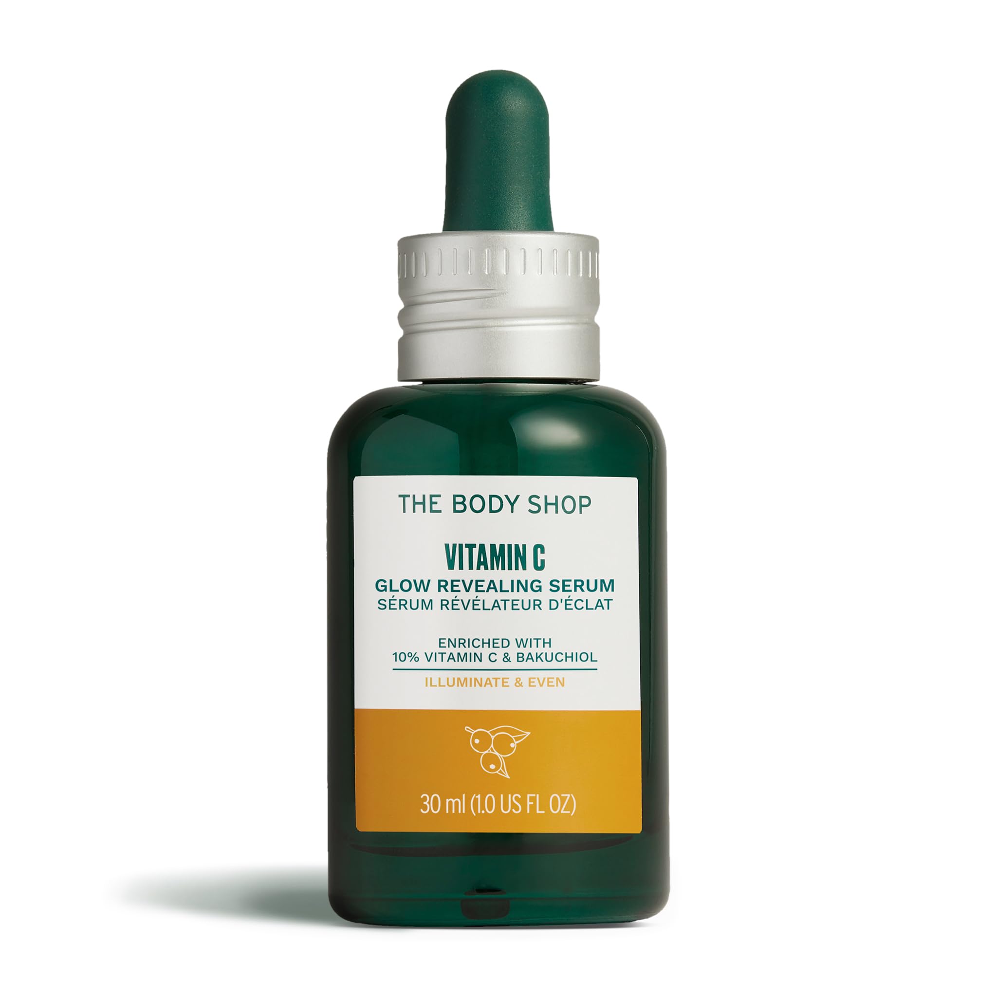 The Body Shop Vitamin C Glow Revealing Serum (1x 30ml), Lightweight Face Serum with 10% Vitamin C & Bakuchiol, Clinically Proven to Boost Radiance & Reduce The Appearance of Dark Spots