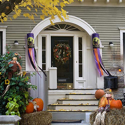 CHWARES 40 Inch Halloween Flag Windsock, Pumpkin Ghost Castle Halloween Windsock Flag Hanging Decoration Patio Lawn Garden Party(2, Puple) - Thumbnail 4
