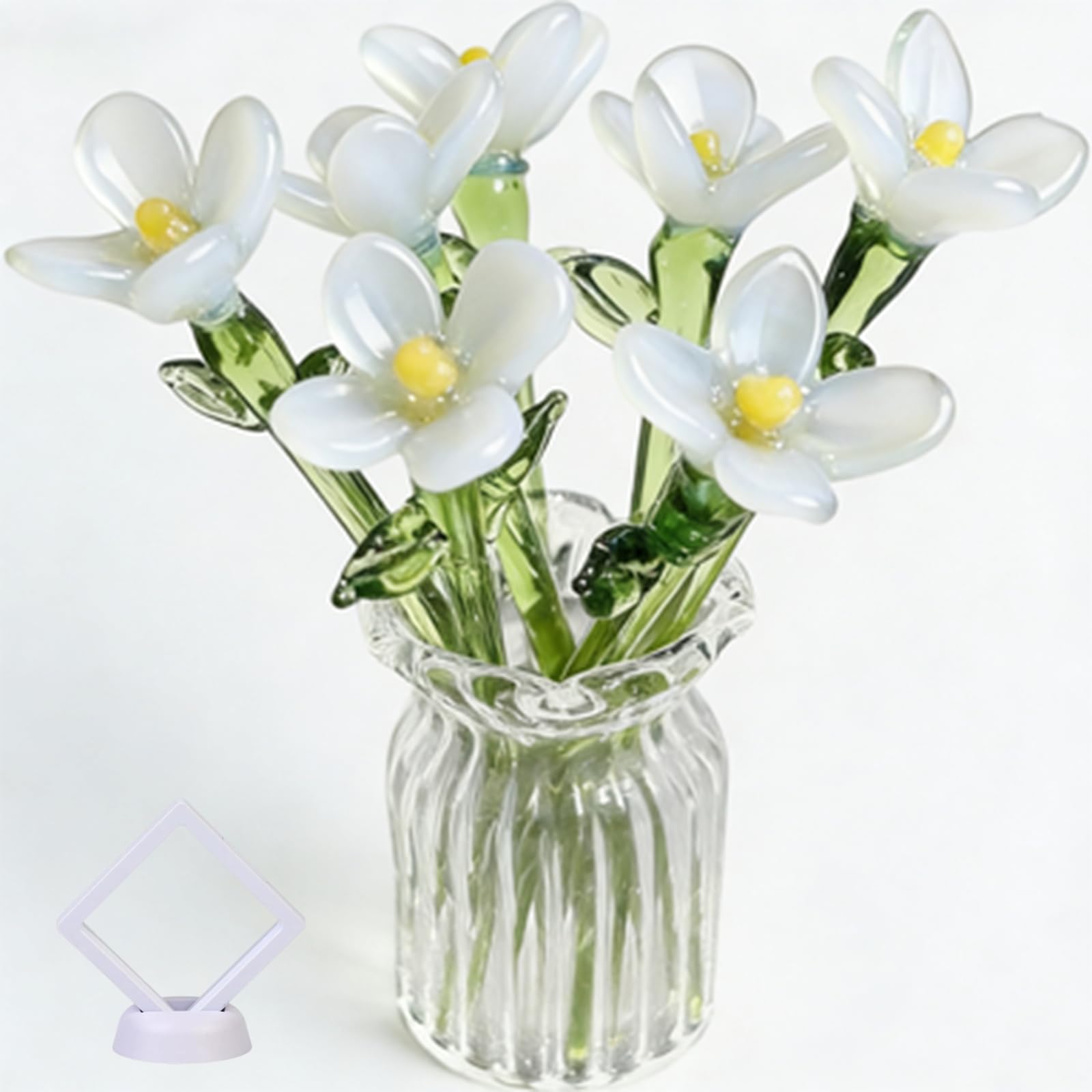 Dawhare Mini Glass Flowers in Vase, Mini Glass Flowers Bouquet, Tiny Colorful Glass Flower Ornaments, Miniature Tabletop Decor for Home Centerpiece, Gift for Mom & Friends (1PC(E))