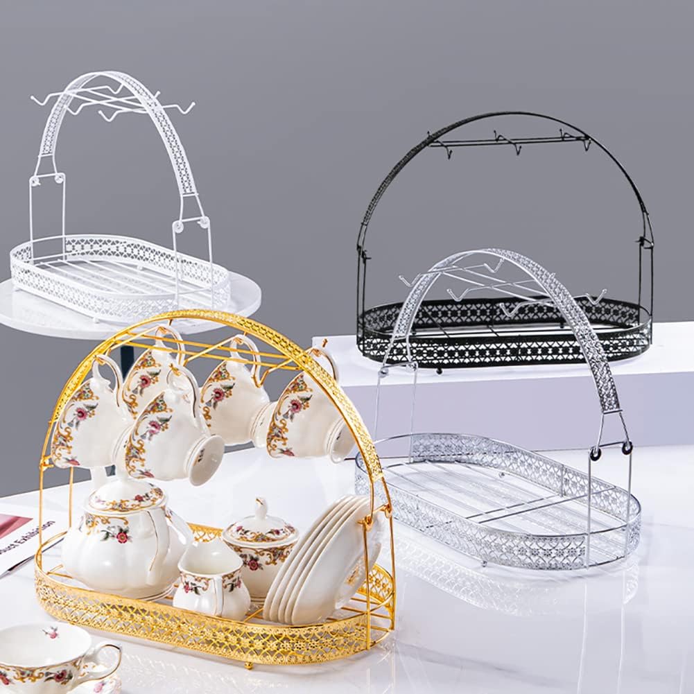 Mug Holder Coffee Rack Coffee Cup Holder Stand Dishes Organizer Iron Storage Drying Display Stand for Counter Cabinet Table Kitchen Restaurant Office Bar Countertop, Type 3