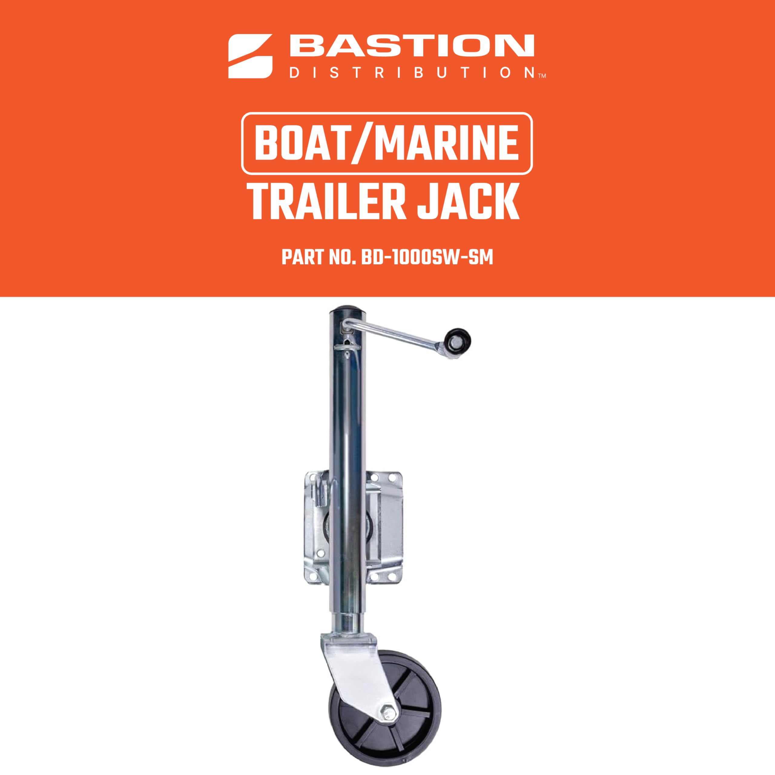 Bastion Distribution Boat Trailer Jack/Marine Jack with Wheel | Heavy-Duty Swivel Mount | Bolt On | Smooth Operation | Side-Wind Crank | 6