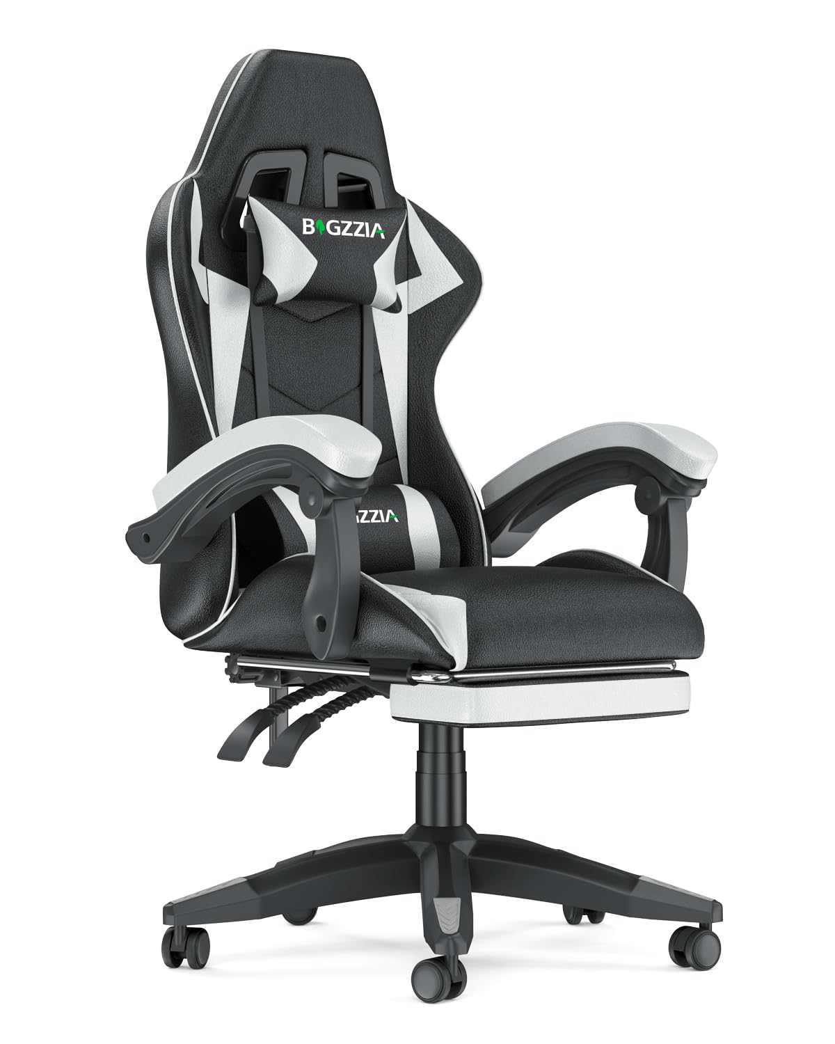 Racingreat Ergonomic Gaming Chair with Adjustable Height, Reclining Feature, Headrest, and Lumbar Support for Adults (With Footrest, White)