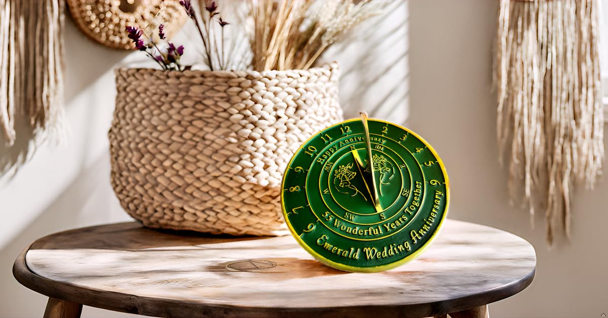 55th Emerald Wedding Anniversary Sundial Gift for Him or Her, Husband or Wife, Parents, Grand Parents, Couples to Celebrate Anniversary Unique Gift Her Parents Or Couples 55 Year Celebration