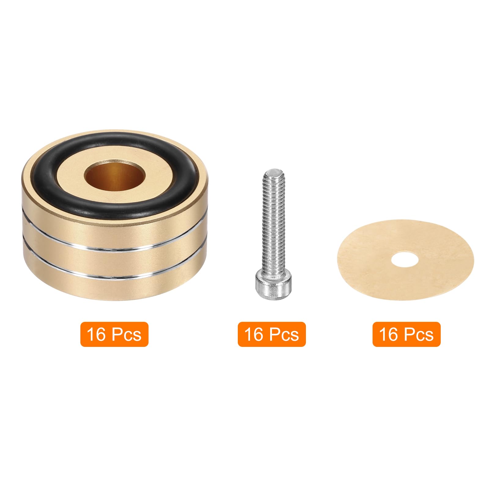 QUARKZMAN 16 Pz Pad di Isolamento per Subwoofer, 40x20mm Pad di Isolamento per Altoparlanti Piedini Spike per Altoparlanti Tornio Monitor Audio Pad di Isolamento, Viti M4 Oro