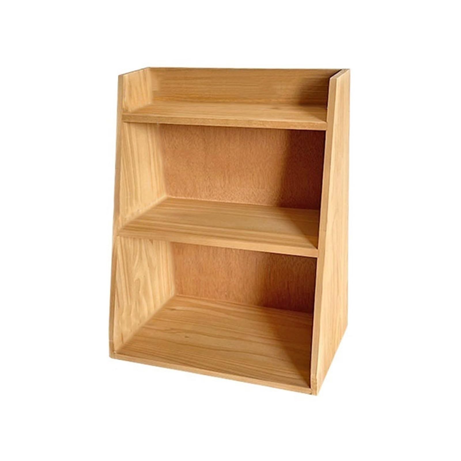 Shihan-2015 Bookcase Three-tier Trapezoidal Shelving Unit Home Minimalist Open Wooden Bookshelf Display Shelf