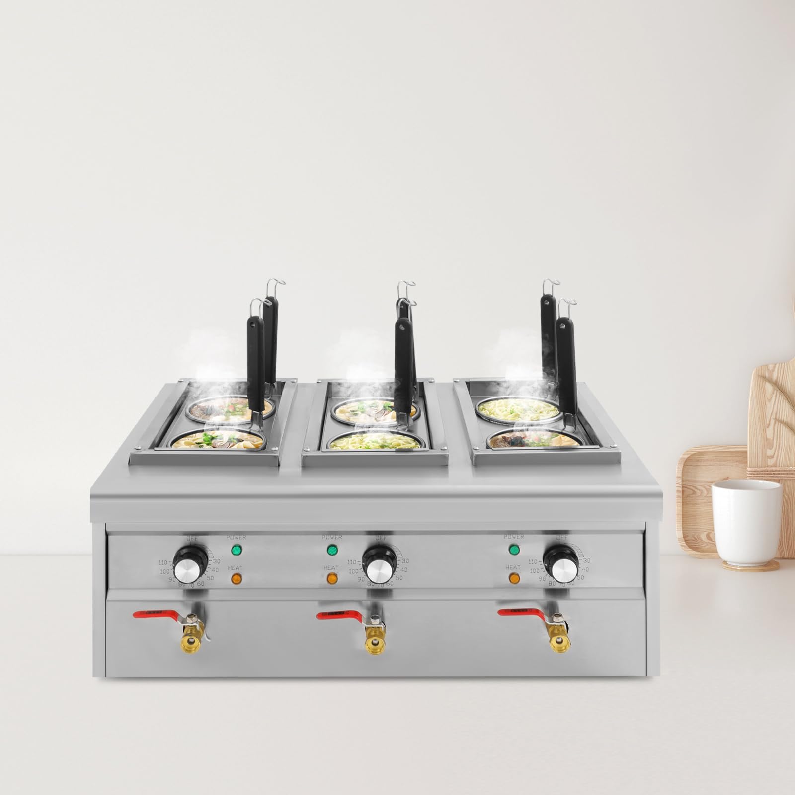 Fornello elettrico da 9 l, 6 scomparti, 220 V, fornello per pasta commerciale, fornello per pasta con 6 colini, in acciaio inox, per la cottura di gnocchi, 2,5 kW