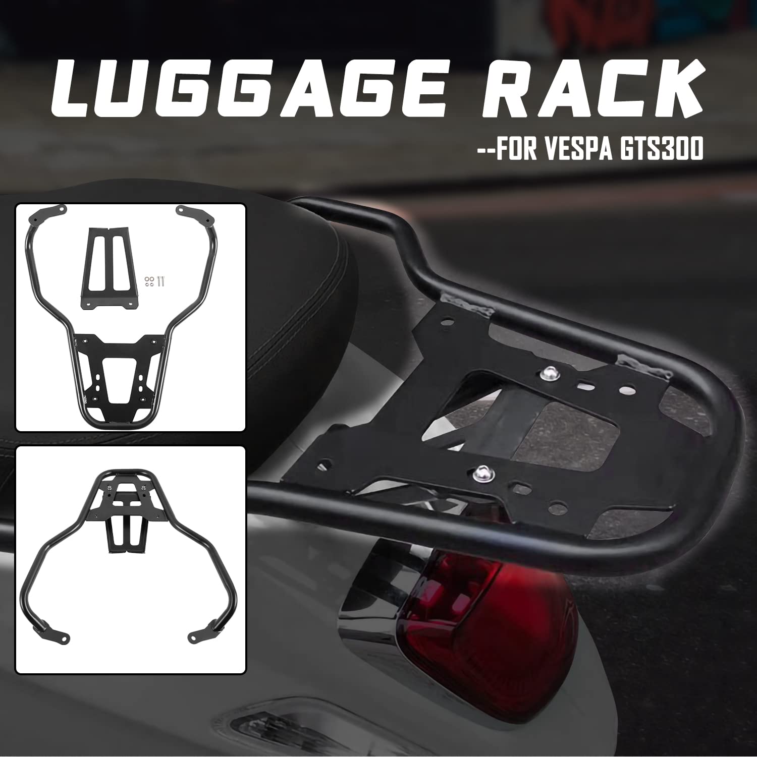 Gepäckträger für Roller, verlängerter Regalträger, obere Halterung, Plattensatz, Beifahrer-Sozius-Haltegriff, seitlicher Handlauf, Heckzubehör für Piaggio Vespa GTS300 GTS 300