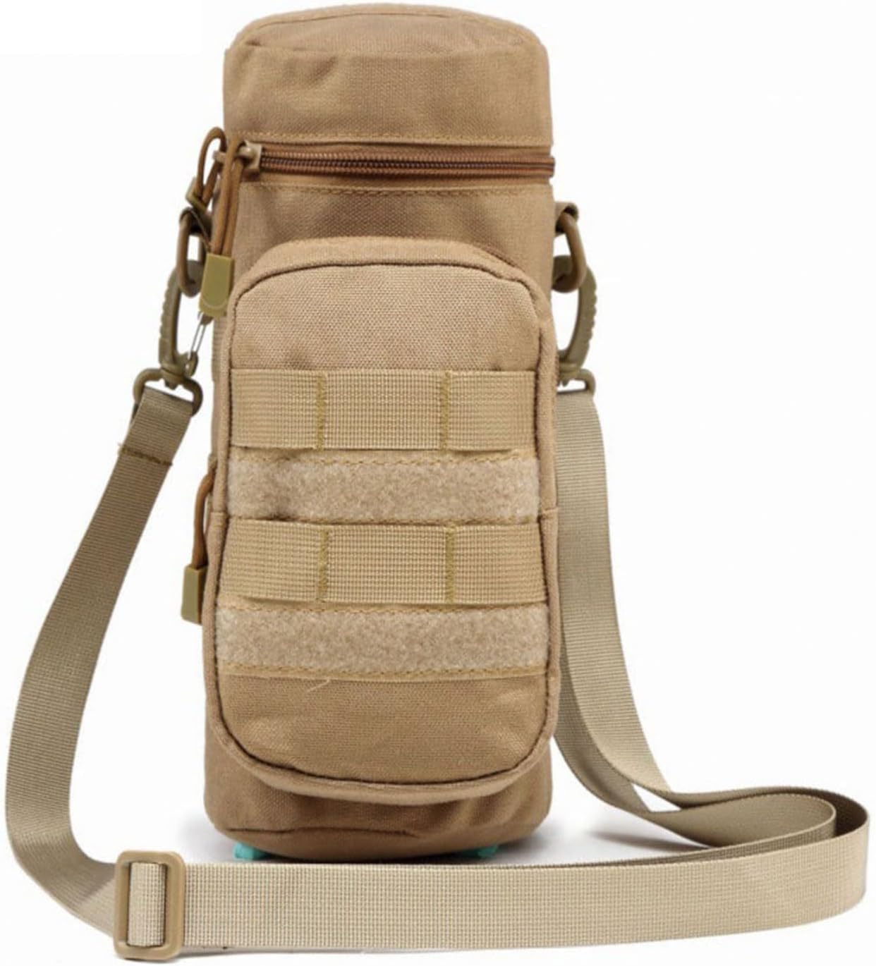 Gexgune Tactical Molle Water Bottle Pouch, Hydration Carrier Holder, with Extra Accessory Pouch and Detachable Shoulder Strap (Khaki)