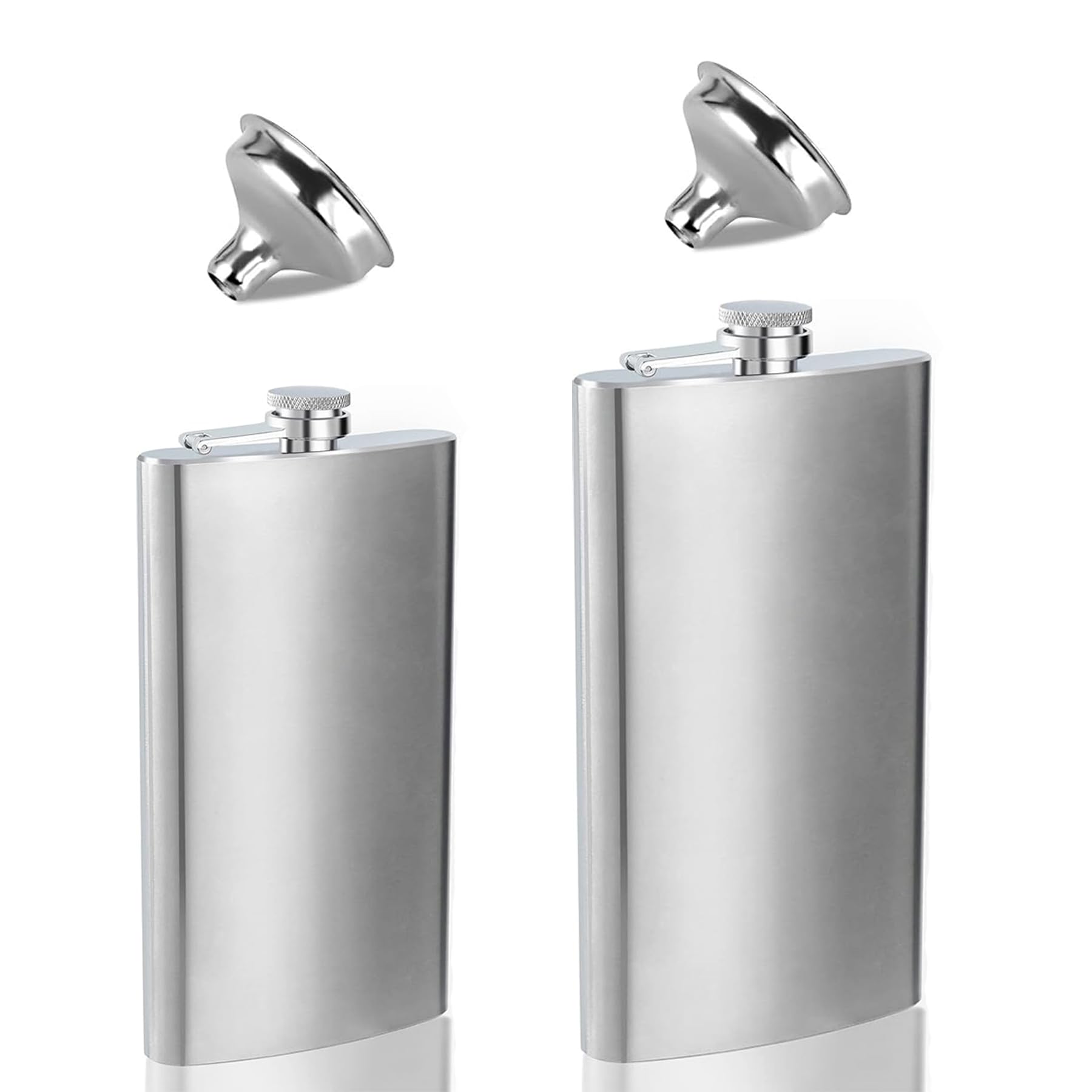 2 Pack Hip Flasks for Men Women 8 Oz & 10 Oz Stainless Steel Leakproof Thin Flasks with Funnel for Climbing Camping Barbecue Bar Party Drinker,Portable Pocket Whiskey Flask for Liquor for Men Women