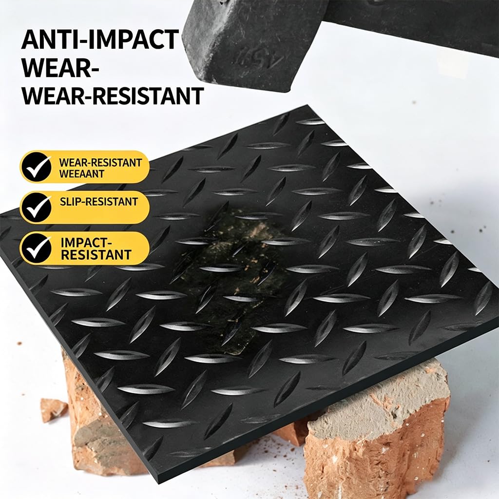 Robuste Gummimatte, 3 mm, rutschfest, PVC-Garagenbodenmatte mit Diamantplatte, wasserdichter und ölbeständiger Bodenbelag für Fitnessstudio, Van, Werkstatt, unter Auto, Boot, leicht zu schneiden und