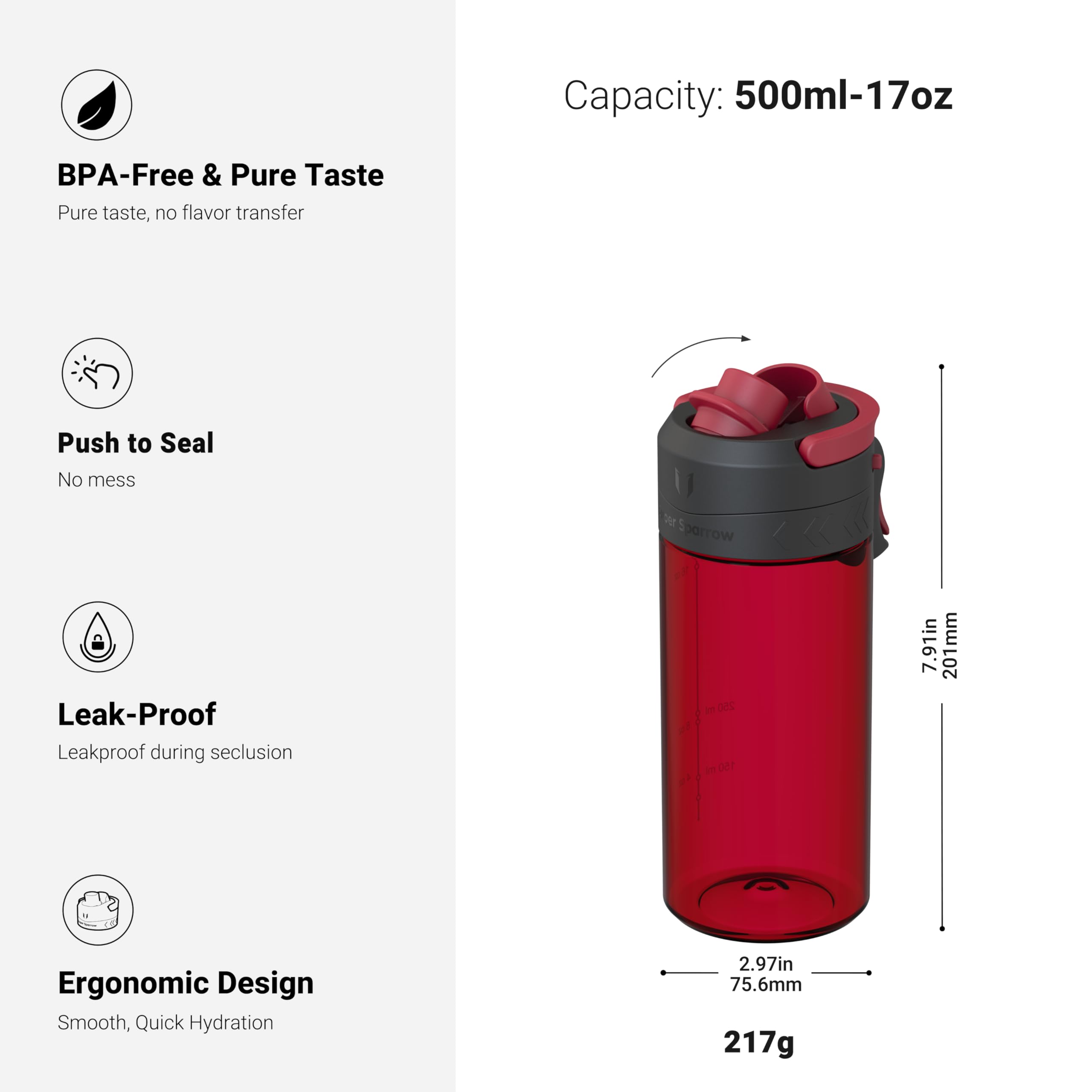 Super Sparrow Borraccia - 500ml/750ml/1L - Bottiglia Senza BPA, a Prova di Perdite - Borracce TouchGulp Flusso Rapido Con Un Clic per Scuola, Sportiva, Palestra