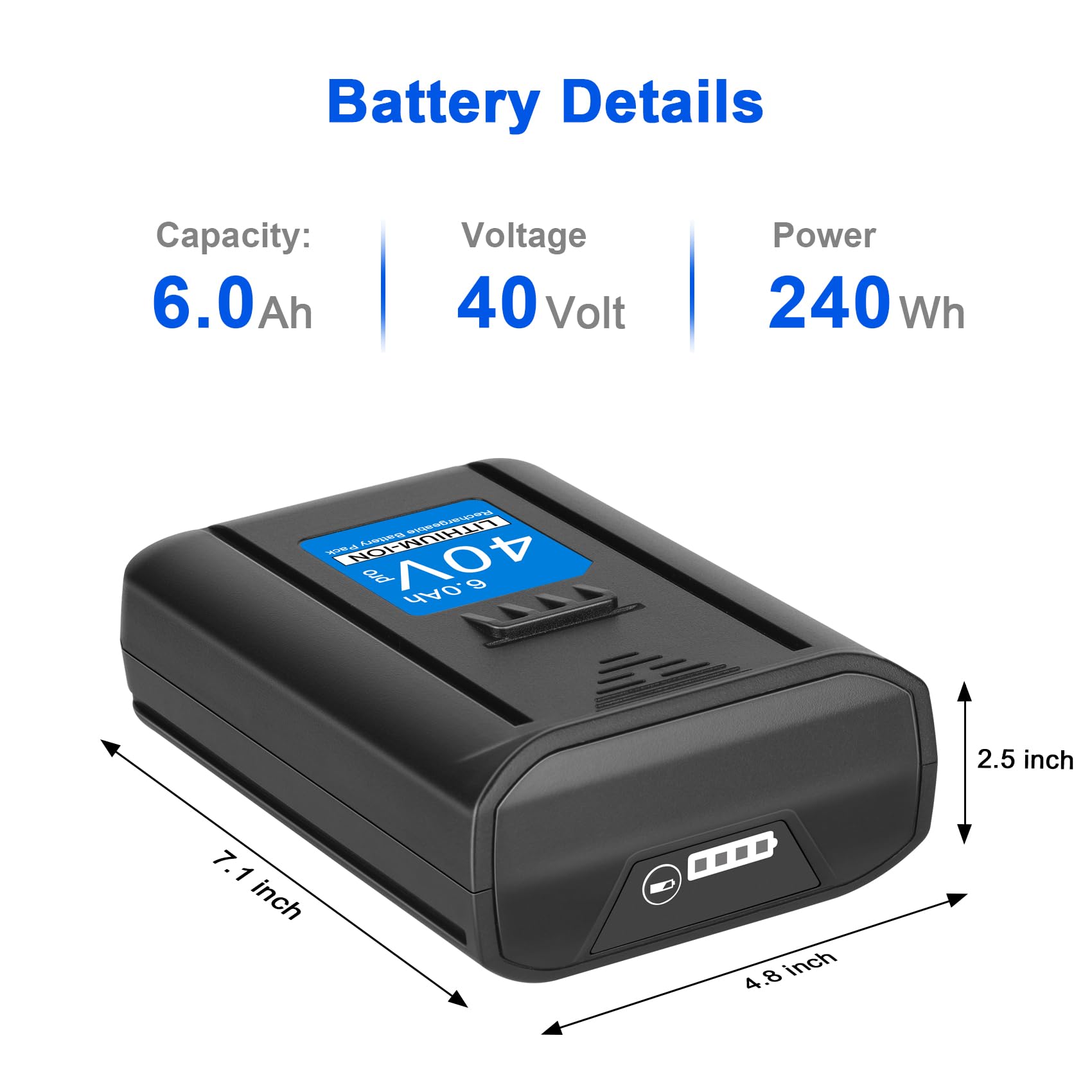 KUNLUN 6.0Ah 40V Max Battery for Kobalt, High Capacity 40-Volt Rechargeable Lithium Ion Battery for Kobalt KB245-06 KB540-06 KB2540C-06 KB440-03 KB440-06 KB640-03 KB240-06