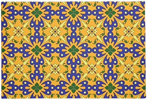 XiLuuTee Orange Blue and Yellow Spanish Tile Pattern Doormat for Living Room Bathroom Bedroom Kitchen Door Mat Rug 16 x 24 Rubber Floor Home Mats